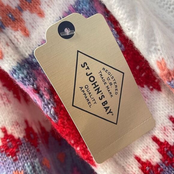 NWT ST. JOHN'S BAY Sweater Women’s XL Multicolor Fair Isle Cable Knit Pullover - Picture 7 of 16